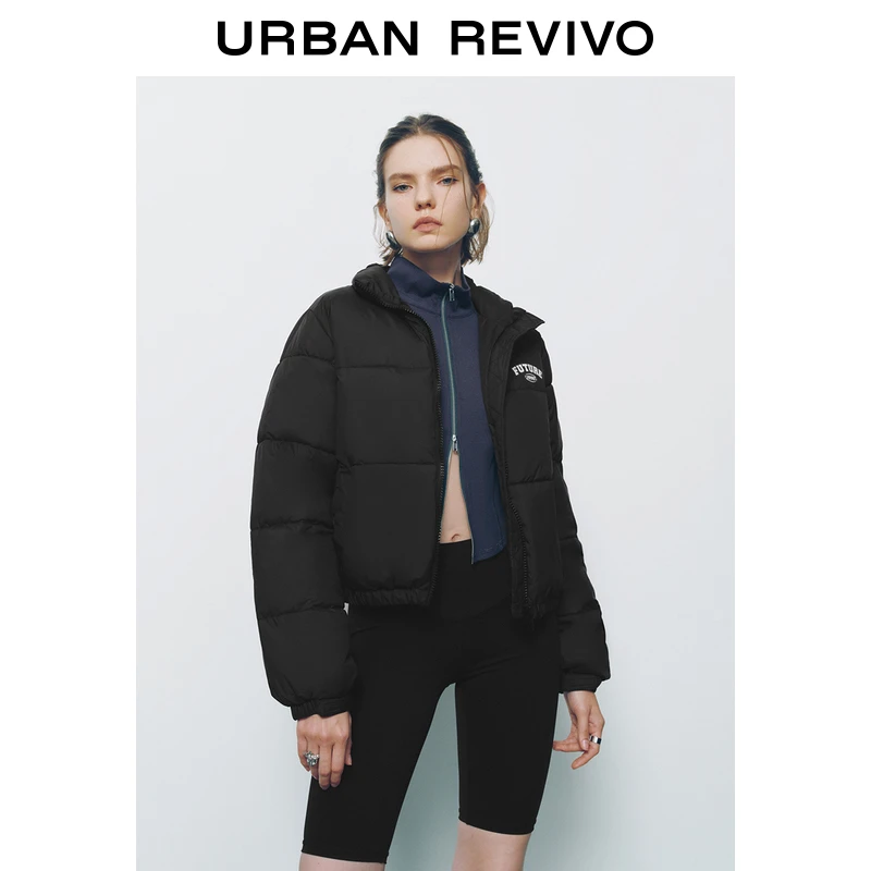 UR冬季女装设计感字母印花绗缝保暖立领棉服UWV130027