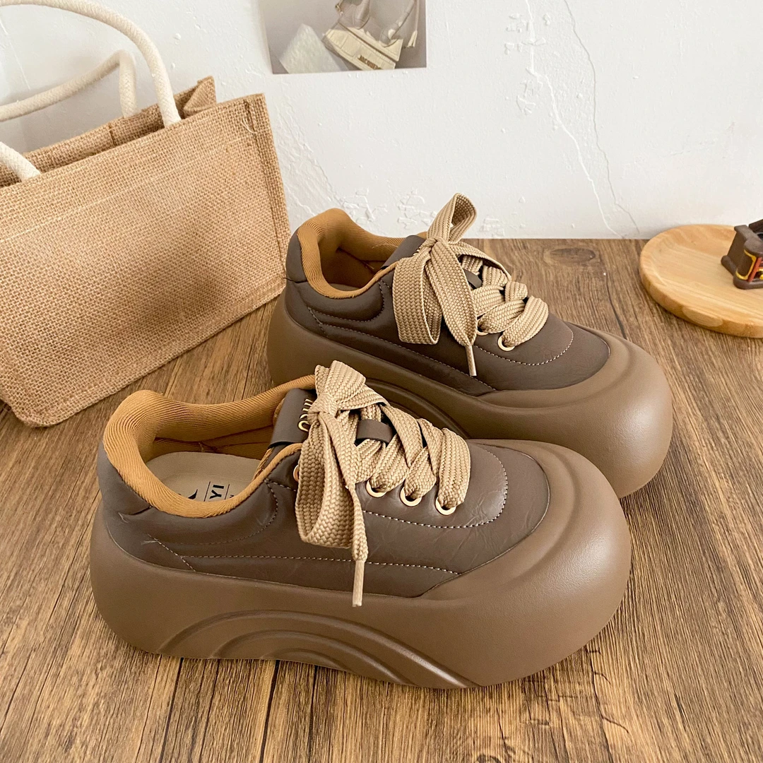 希玥乳胶鞋垫/厚底增高板鞋女鞋2025春季新款圆头小众休闲面包