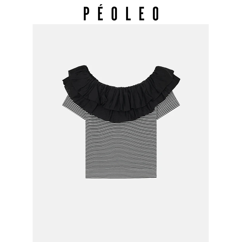 飘蕾2025夏季新款休闲时尚气质简约条纹圆领拼接针织衫PK6107244