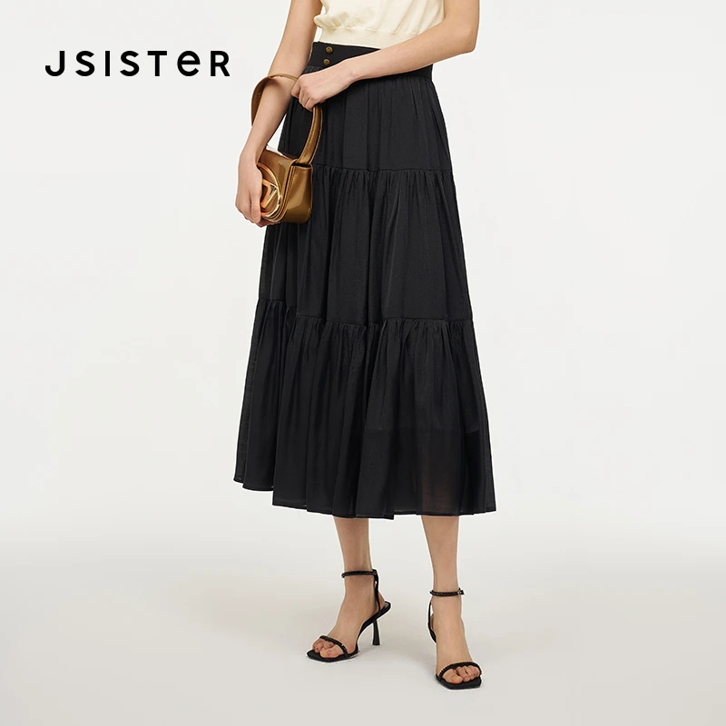 jsister 夏装新款 JS女装时尚黑色蛋糕中裙
