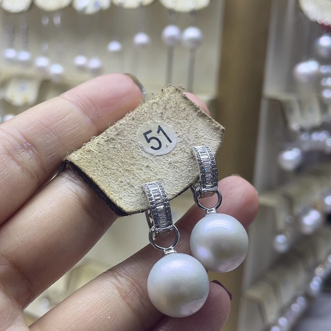 耳饰银S925镶嵌淡水珍珠