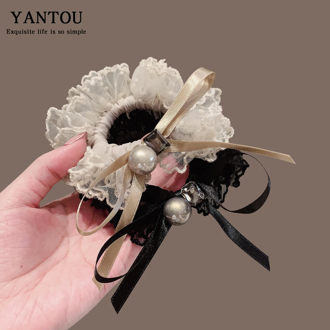 2025新款高级感蕾丝珍珠大肠发圈女扎头发橡皮筋头绳网红发绳头饰