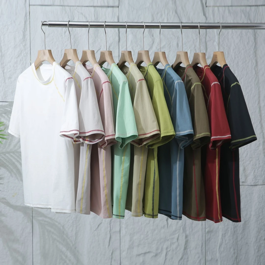 嘎嘎好看！春夏新款男女撞色吸汗透气宽松百搭圆领短袖T恤5601