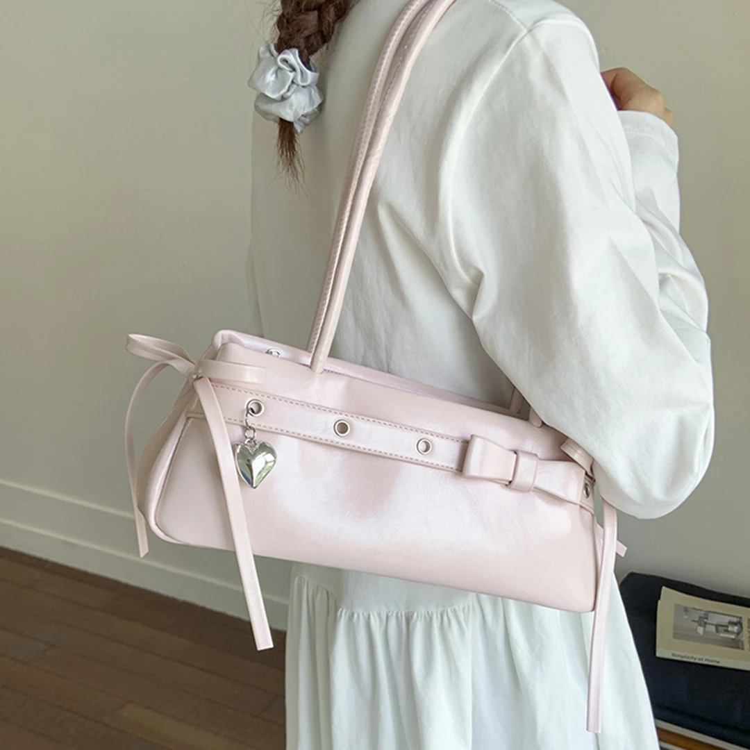 芭蕾风蝴蝶结小包包女2025新款潮时尚油蜡皮法棍包夏季质感腋下包