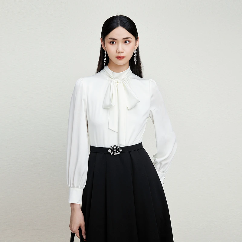 法式垂坠感雪纺假两件2024年新款透气舒适连衣裙-MJFC02WOP305B11