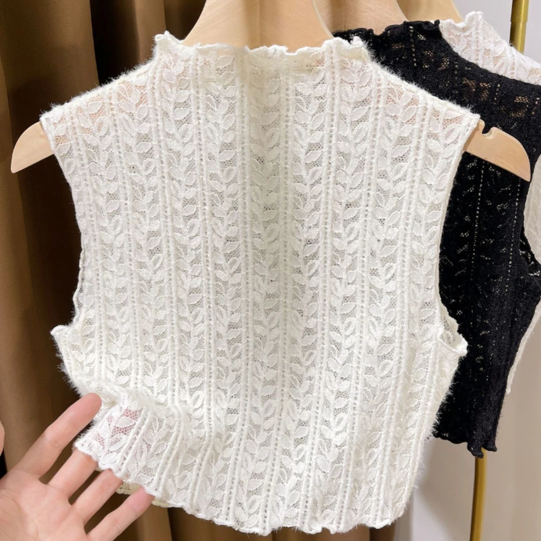 树叶蕾丝假领子女百搭秋冬高档衣领毛衣内搭无袖背心花边领打底衫