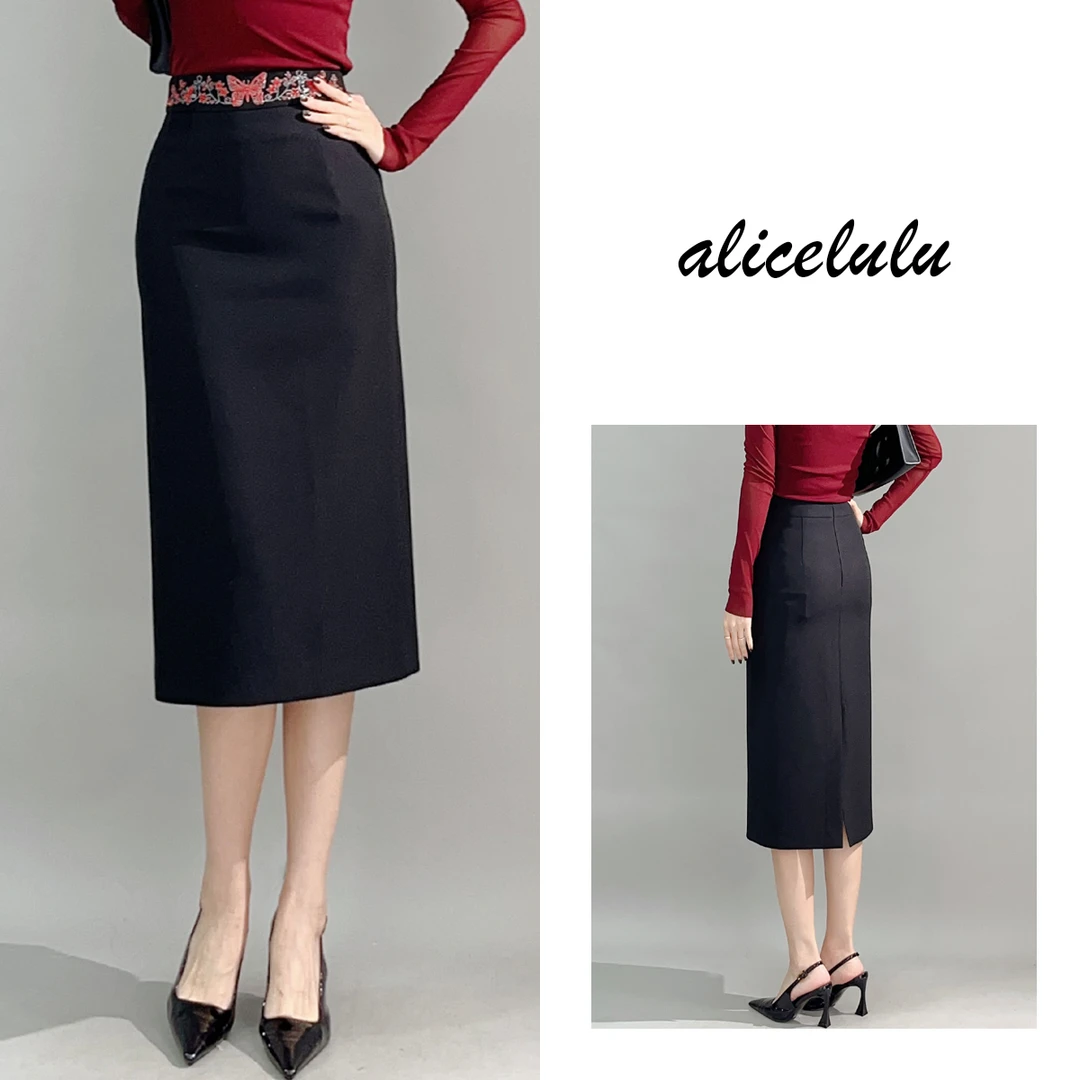 1 ALICE 蝶恋花半身裙 烫钻刺绣 优雅包臀 S622112W