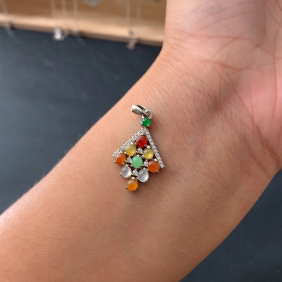 翡翠银S925镶嵌耳饰吊坠