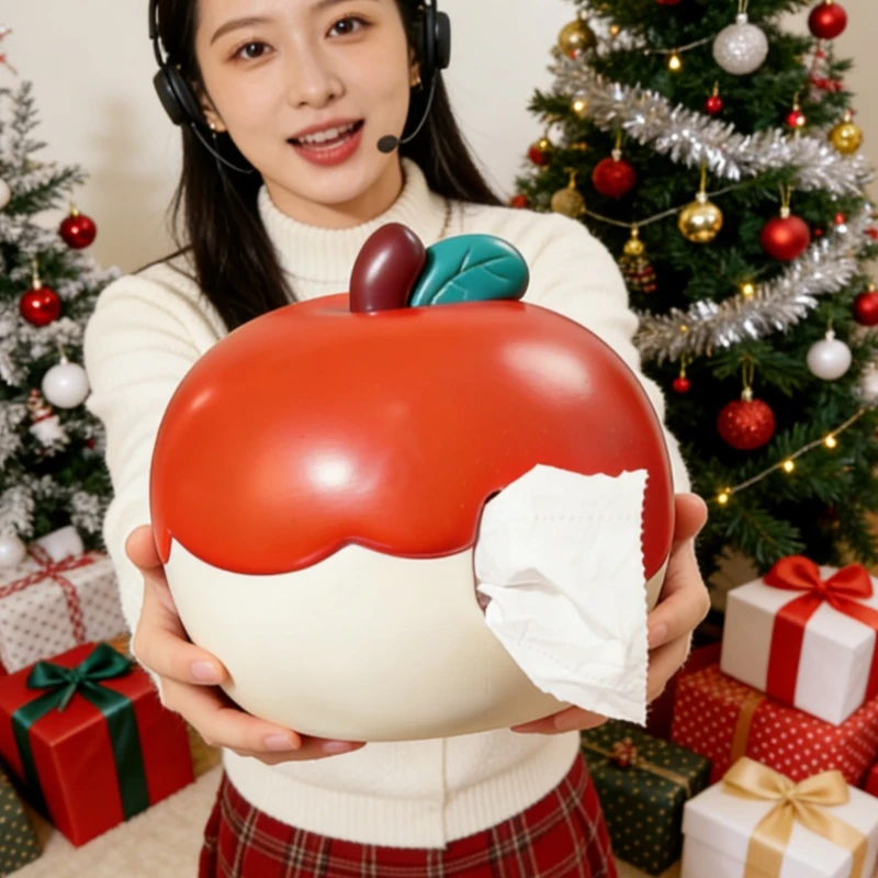 创意圣诞节苹果卷纸盒桌面摆件客厅餐桌卧室儿童房圣诞装饰纸巾盒
