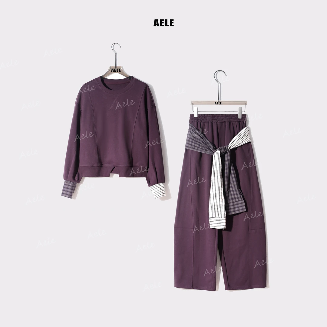AELE设计感拼接格子宽松套装两件套 D853 2339 AD