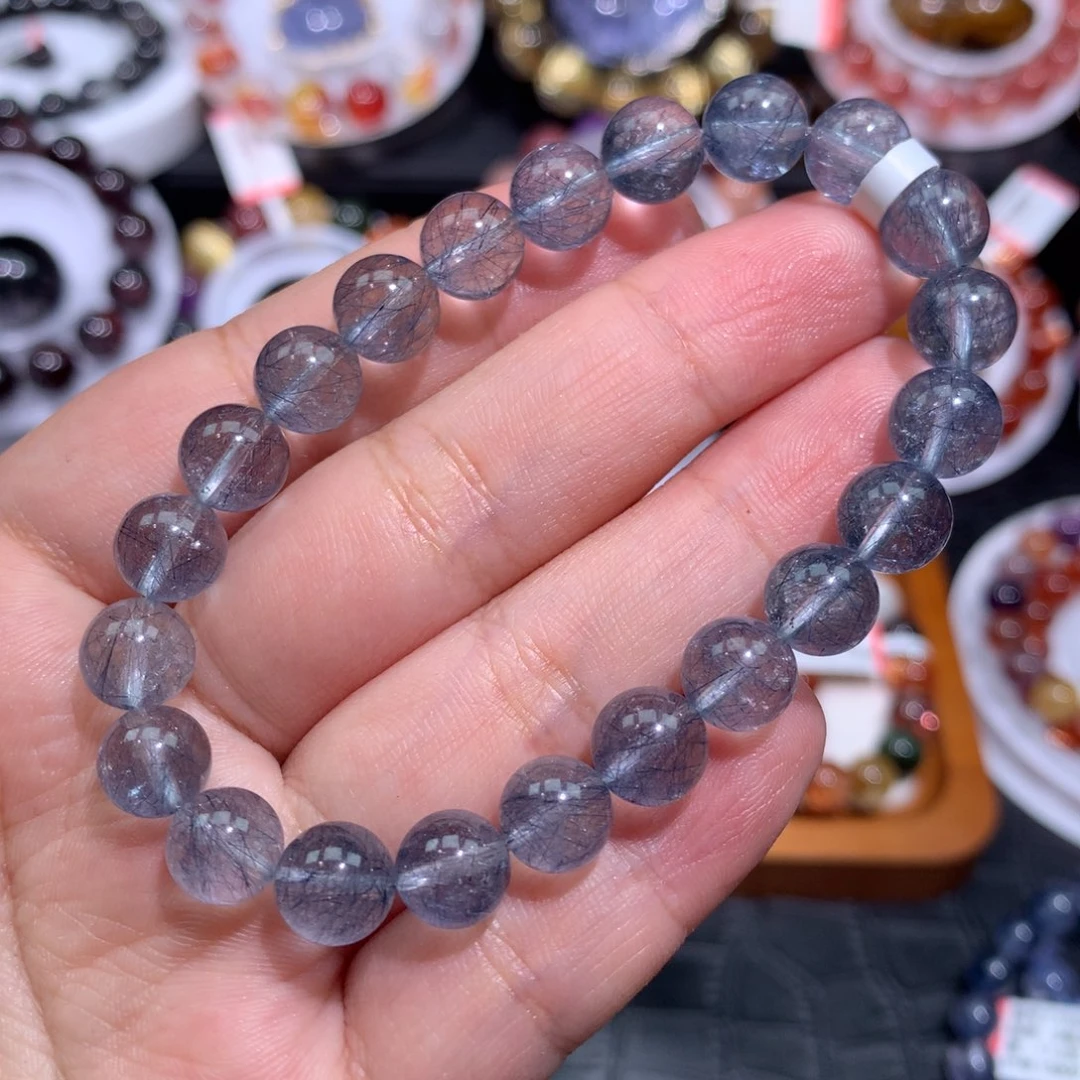 水晶手串未镶嵌猫***觉蓝钢丝手链8.6mm左右