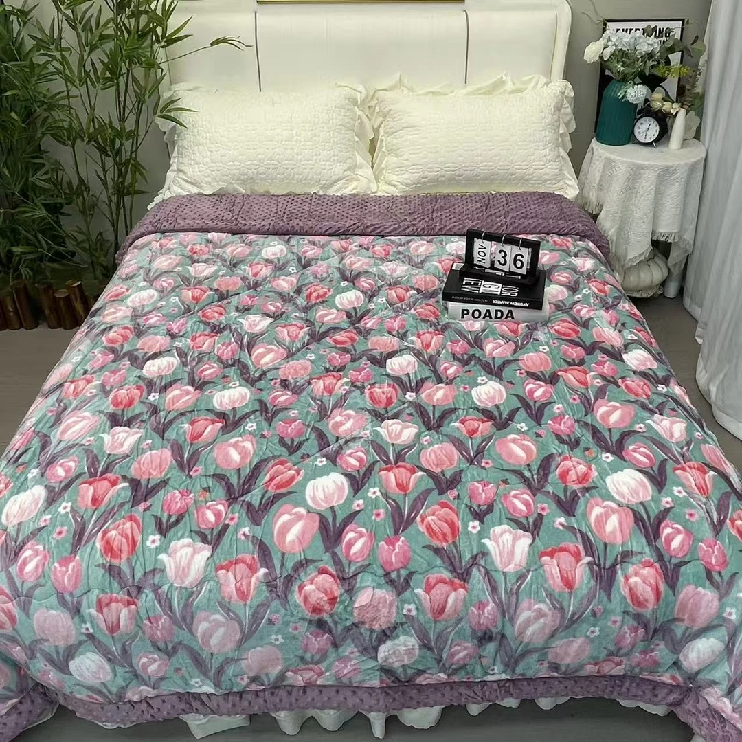 郁金香-紫-牛奶绒双人豆豆被【200*230约6斤】亲肤舒适可机洗