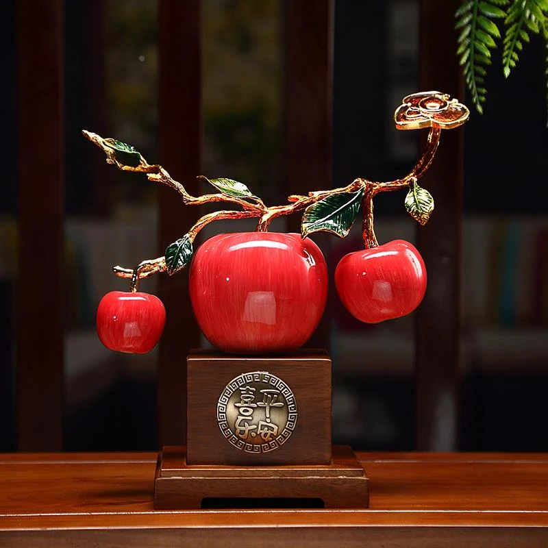优选珐琅彩平安喜乐如意苹果摆件客厅酒柜玄关装饰品结婚乔迁