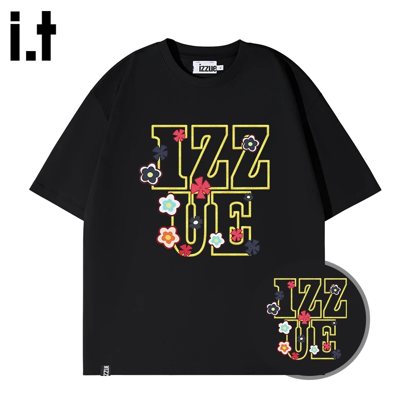 i.t izzue情侣短袖t恤夏季纯棉美式休闲时尚百搭潮流印花五分袖Y