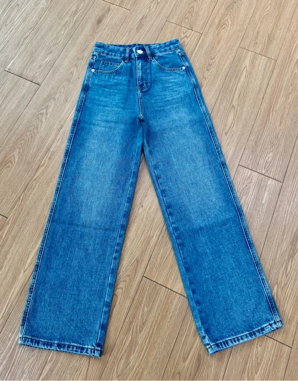 25春夏新款蓝色高腰直筒阔腿宽松百搭时尚水洗休闲牛仔裤女