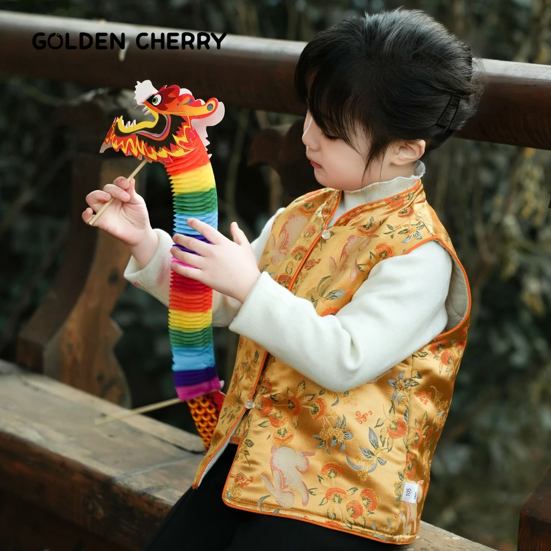 26【金樱桃】小童加厚国风三粒扣小兔子马甲QDD1807