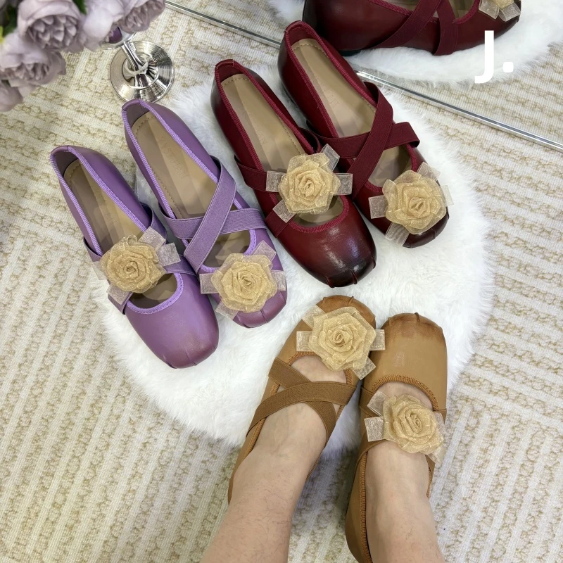 羊皮真皮平底芭蕾风玛丽珍内增高小众夏天穿圆头复古裙子专用鞋子