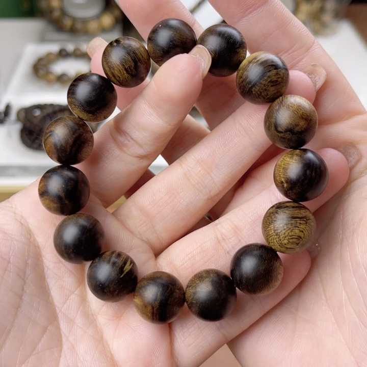 沉香手串越南富森红土沉香瘤疤虎斑纹1.4