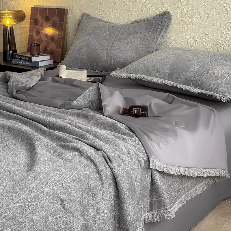 夏季流苏纯棉三层纱夏被四件套全棉空调被三件套可机洗夏凉被单件