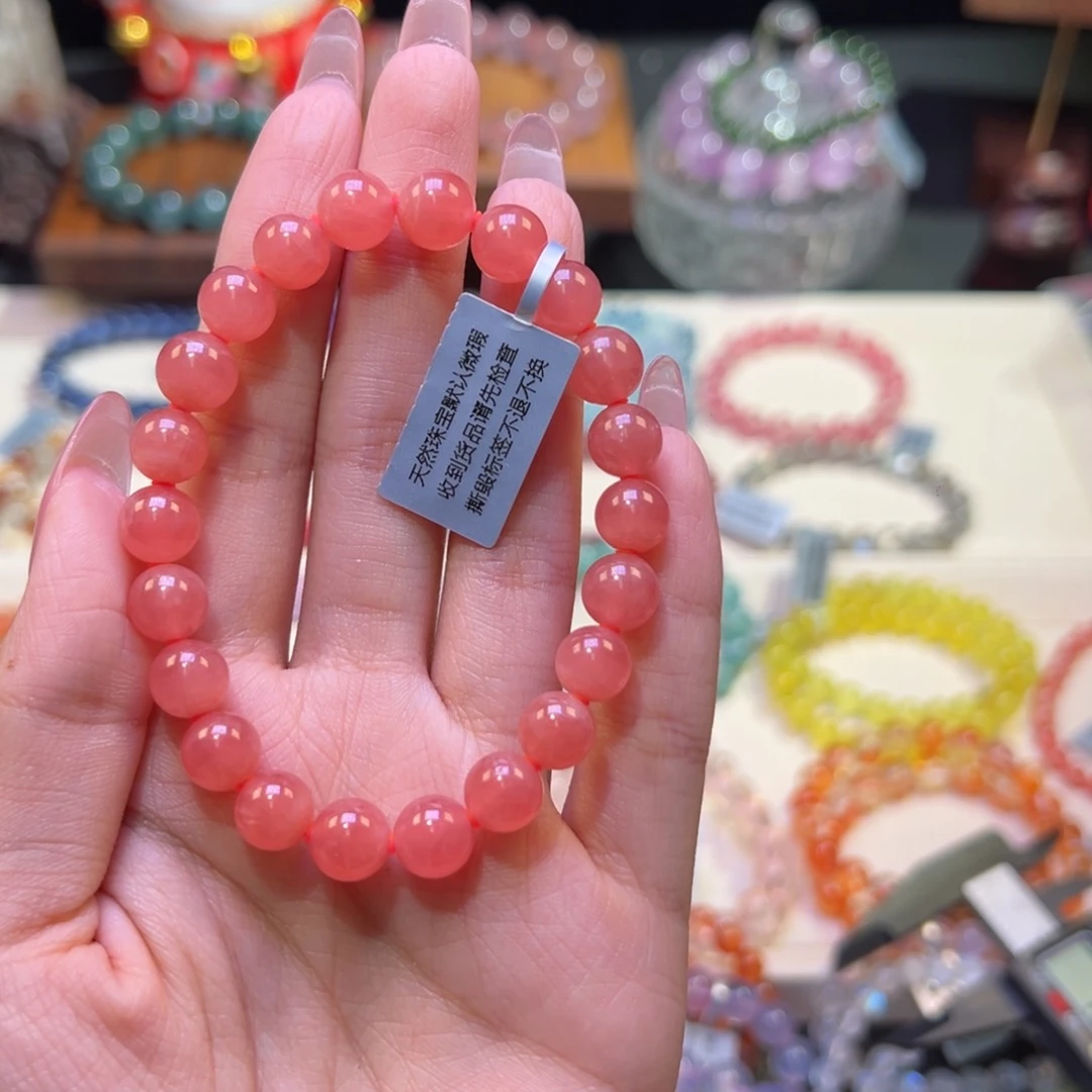 菱锰矿（红纹石）未镶嵌手串8m收藏级冰种红润红纹石