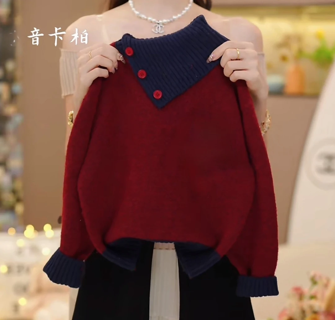 女童2025秋季新款斜领慵懒风毛衣针织裤套装5703