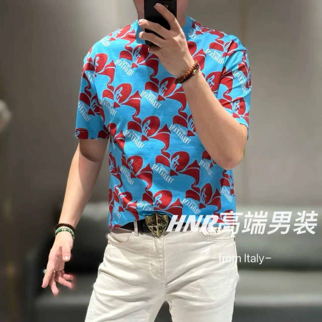 微扩版全身满花数码印花图案100%长绒棉春季新品T恤3585