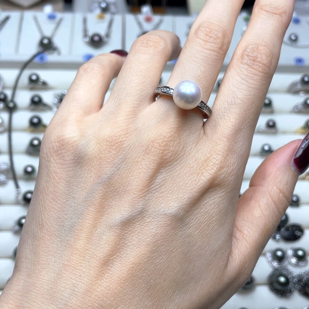 戒指银S925镶嵌淡水珍珠