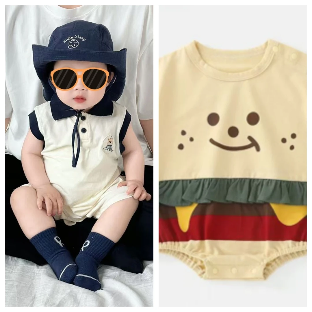 【到手2件】新款夏季哈衣婴幼男女宝可爱连体衣洋气外出服