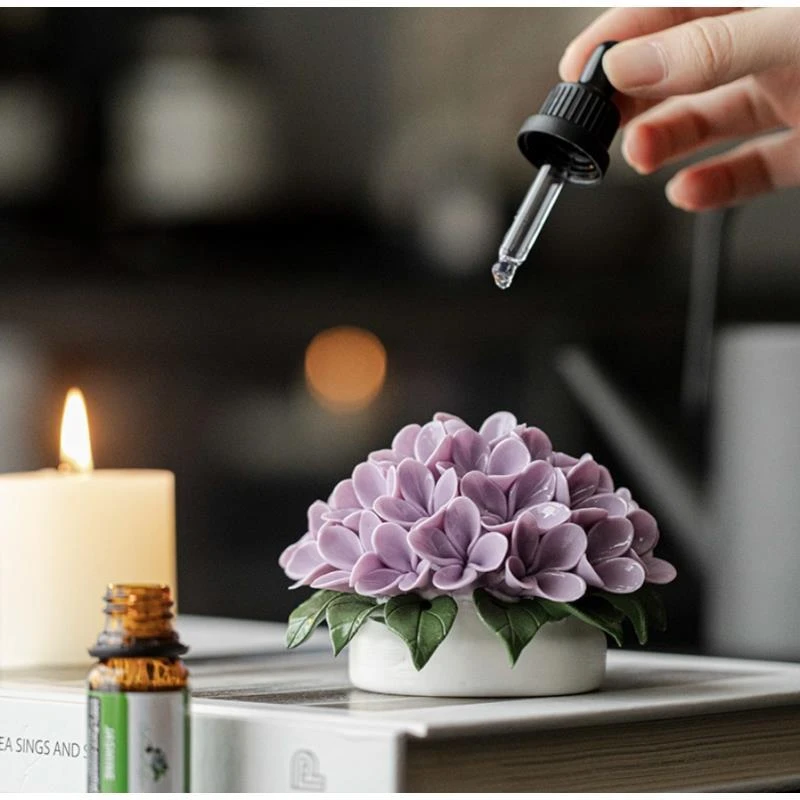 【奇居亭】手工捏花陶瓷绣球花香插扩香器家居装饰摆件#snh-xqxc