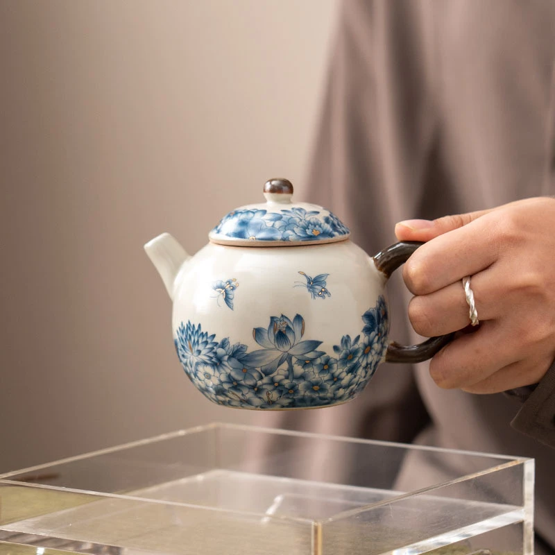 165新款青花汝窑龙蛋茶壶单壶泡茶单人用家用高档陶瓷功夫