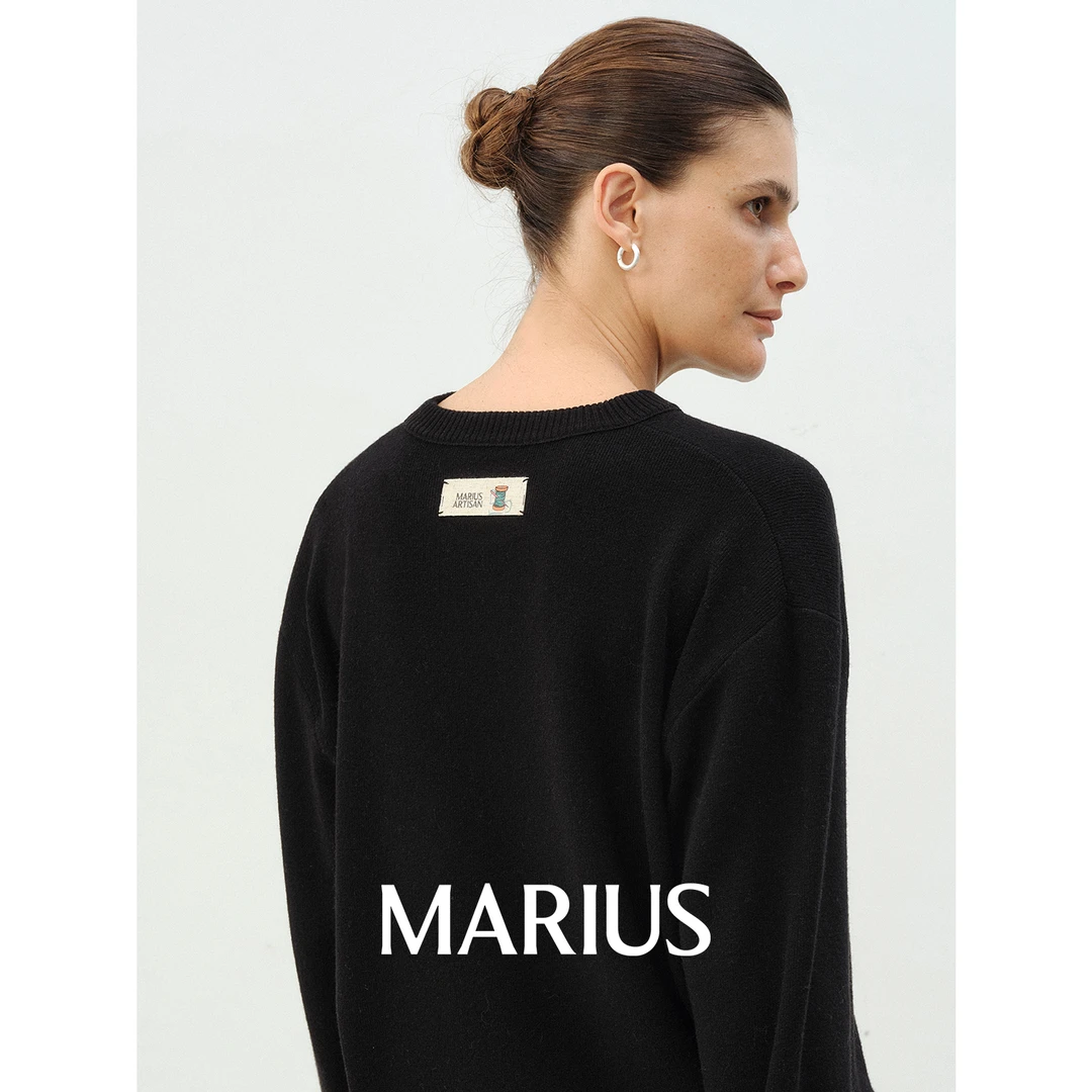 MARIUS"逍遥套"羊毛羊绒松弛休闲圆领落肩针织套头衫/灯笼裤