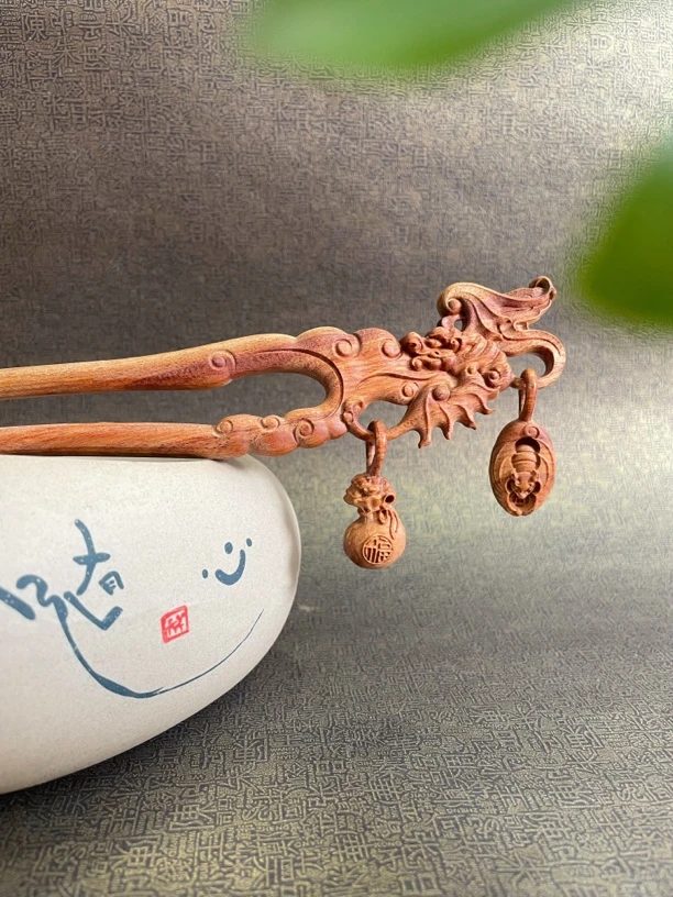 【原创】福至步摇双钗U型钗双面立体雕刻精雕发饰