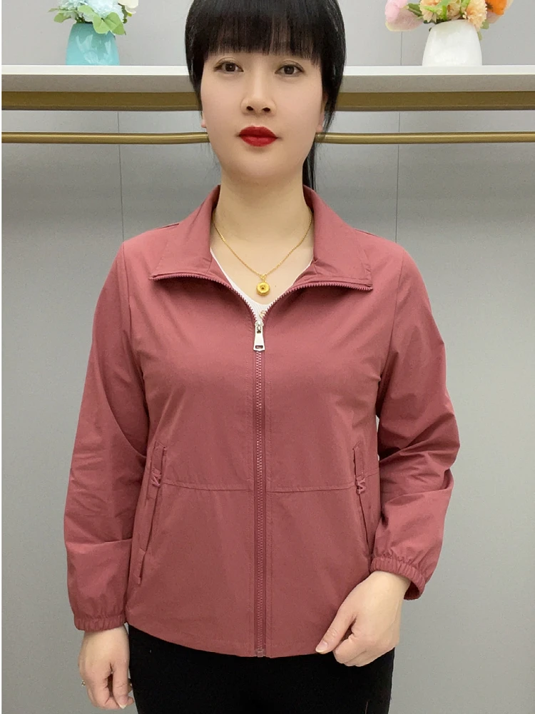 宽松型中老年女装短款中老年时尚常规薄款风衣外套百搭长袖817款
