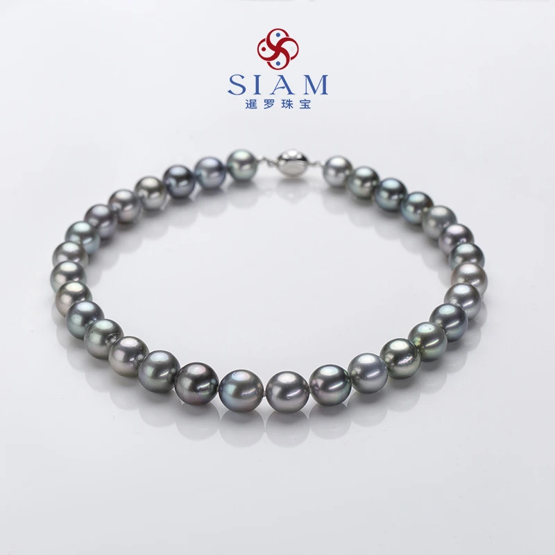 【暹罗珠宝】真综研大溪地'海洋蓝'铂金灰珍珠全珠链 063