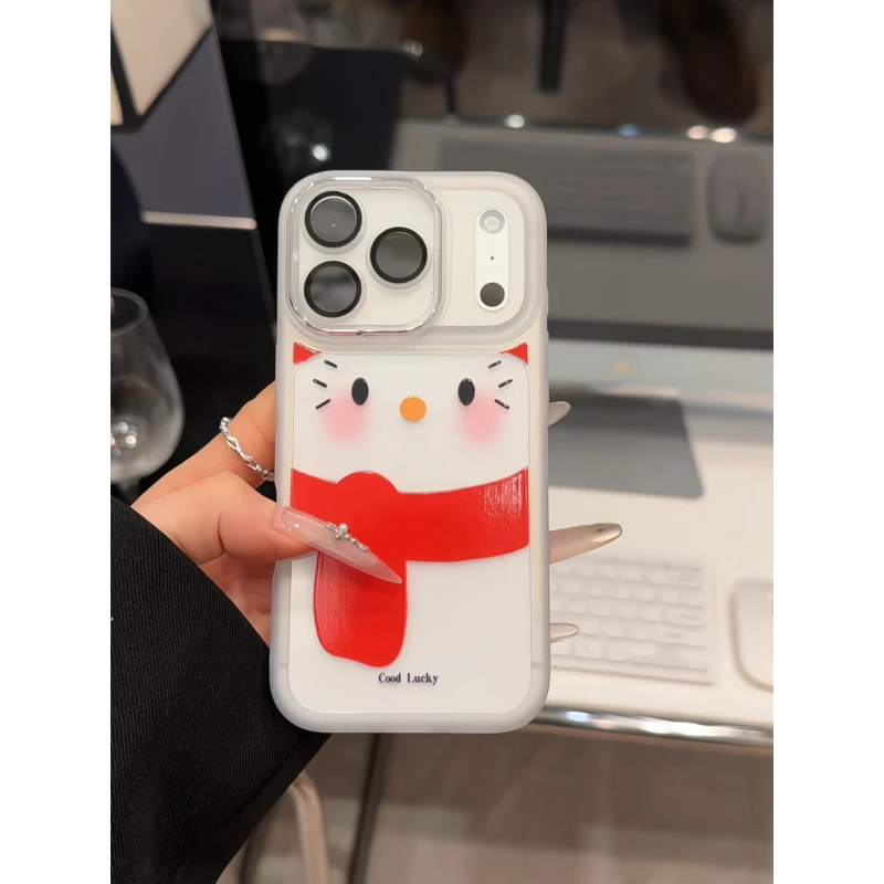 围巾雪人kt适用苹果17pro手机壳16PM金属镜框华为p70荣耀oppo小米