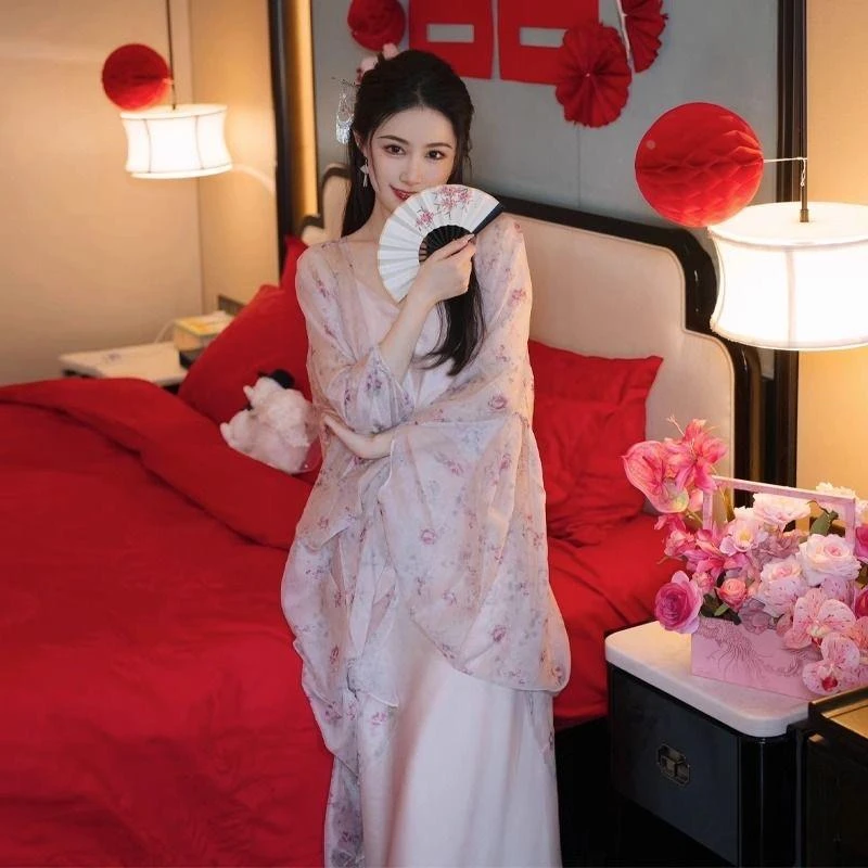 维多利亚新中式晨袍女新娘敬酒服感粉色出阁礼服连衣裙子高端轻奢