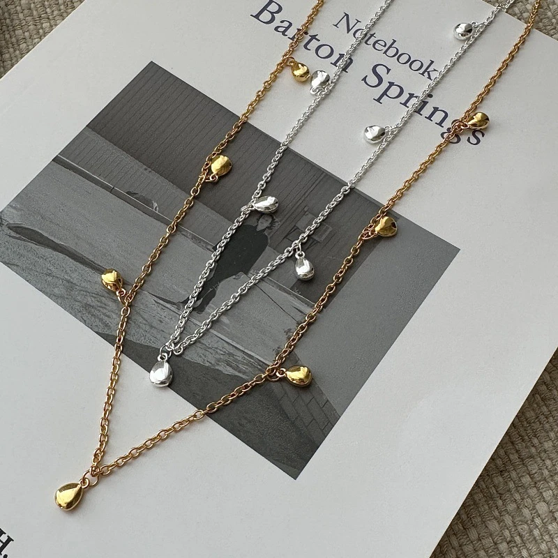 坠链均925银 韩版小众设计感复古小水滴流苏项链女简约个性锁骨链