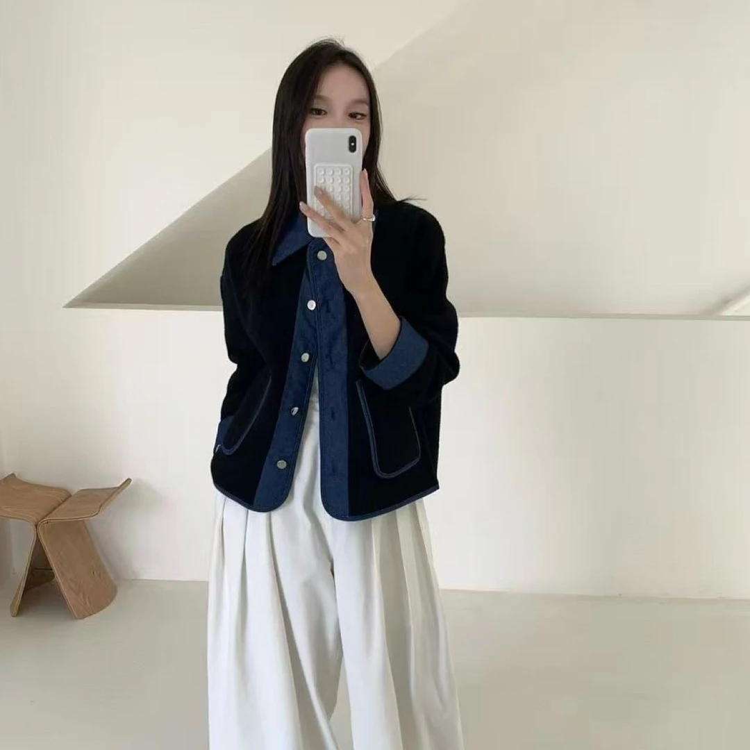 ZEMALA｜拼接牛仔款毛绒外套