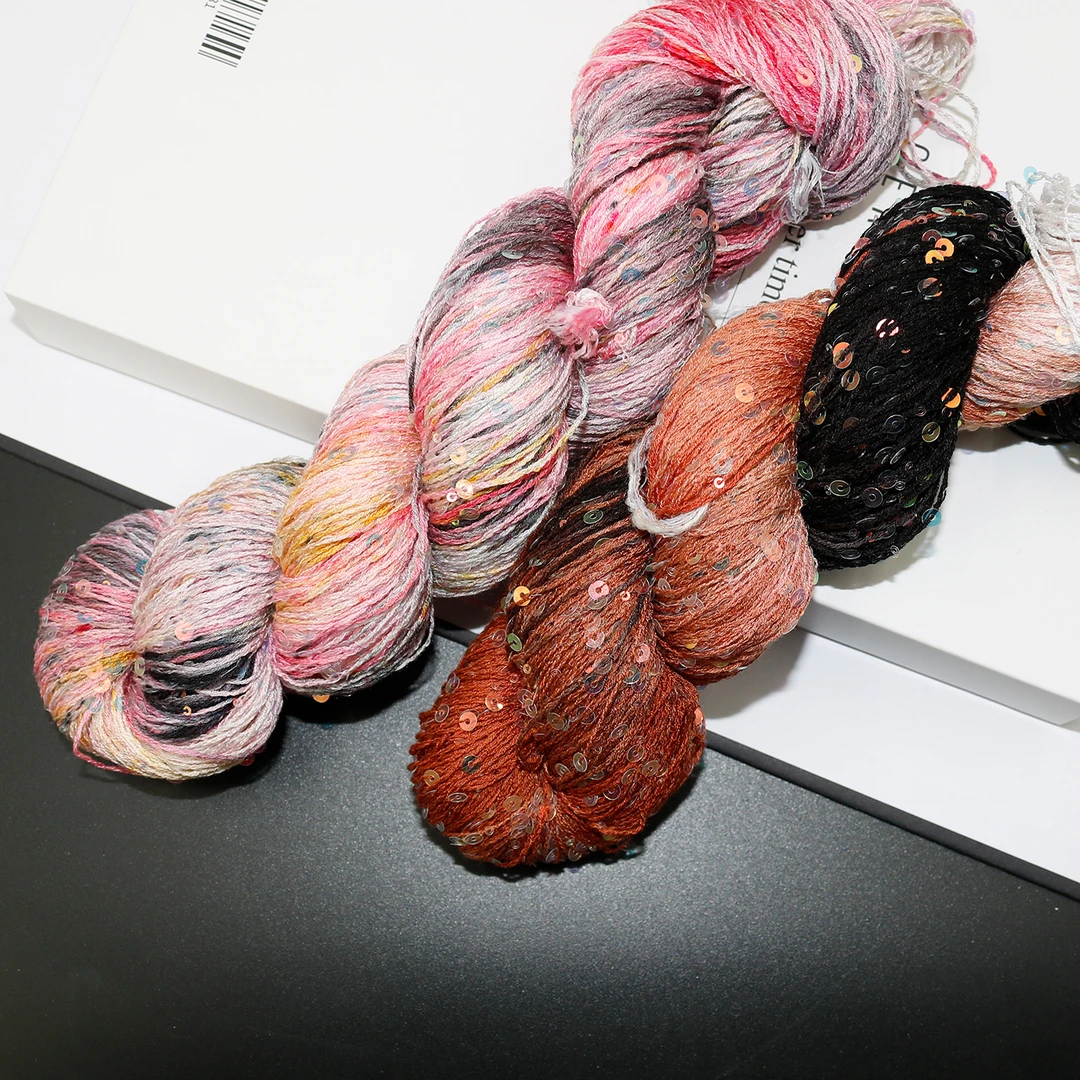 2C星辰恋雨百分莱赛尔天丝手染亮片毛线手工编织段染名媛风毛线纱