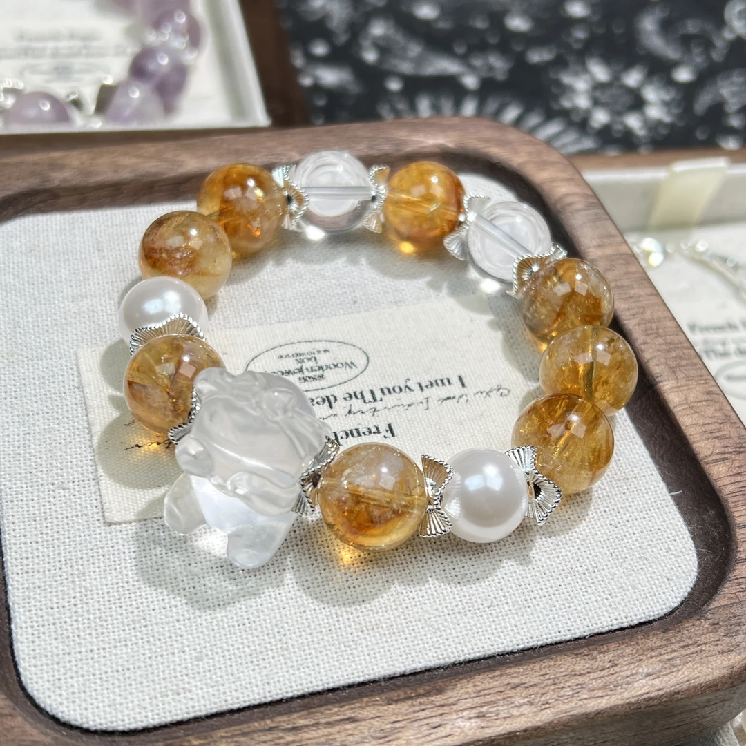 【日富一日】黄塔晶捂脸小熊白水晶手串