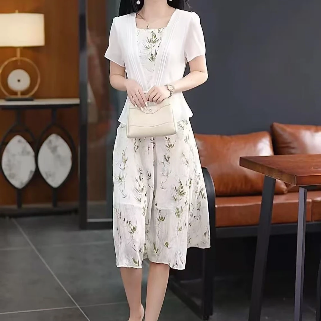 优雅国风连衣裙2025年夏季新款时尚气质减龄遮肚子显瘦碎花裙子潮