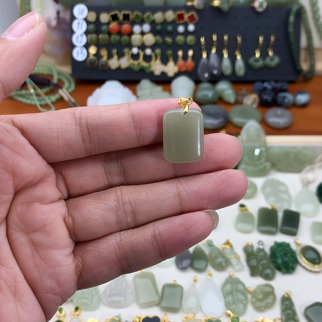 和田玉银S925镶嵌吊坠(不含链)