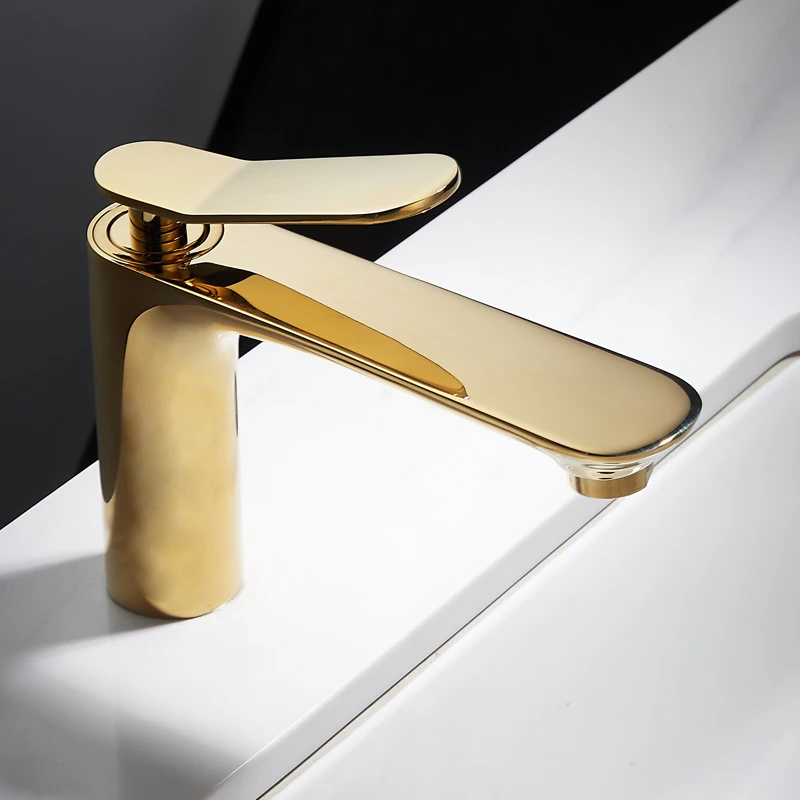 欧式金色全铜单把洗手台盆龙头洗脸盆陶瓷把手法式面盆冷热水龙头