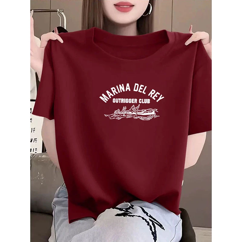 宽松显瘦慵懒风高级感字母印花圆领正肩吸汗透气女装夏季短袖T恤