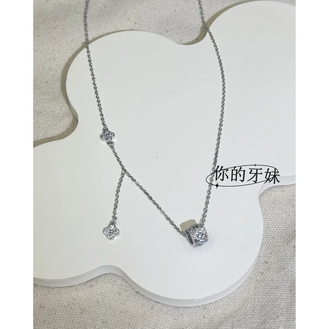 合金项链 轮毂双小花项链XL496轻奢时尚小众拼接气质