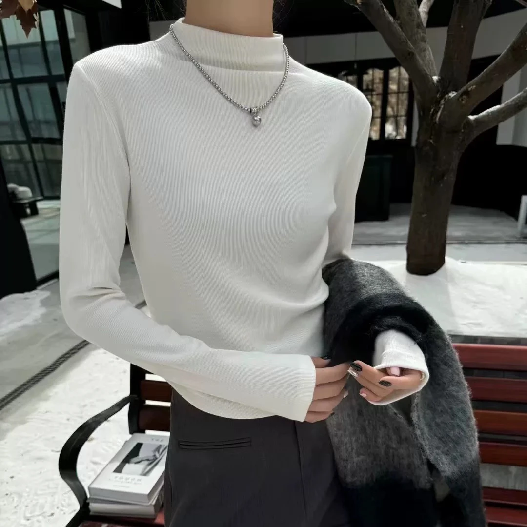 【肉总】新品简约半高领打底磨毛上衣8168