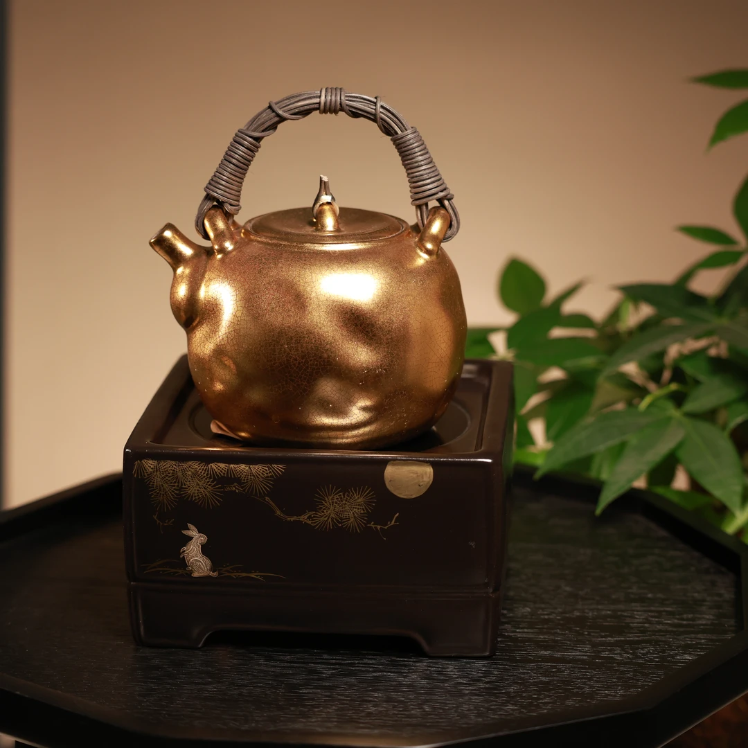 纳兰-苏打釉鎏金听云壶+玄黑望月金松明式电陶炉（W0585+W0069）