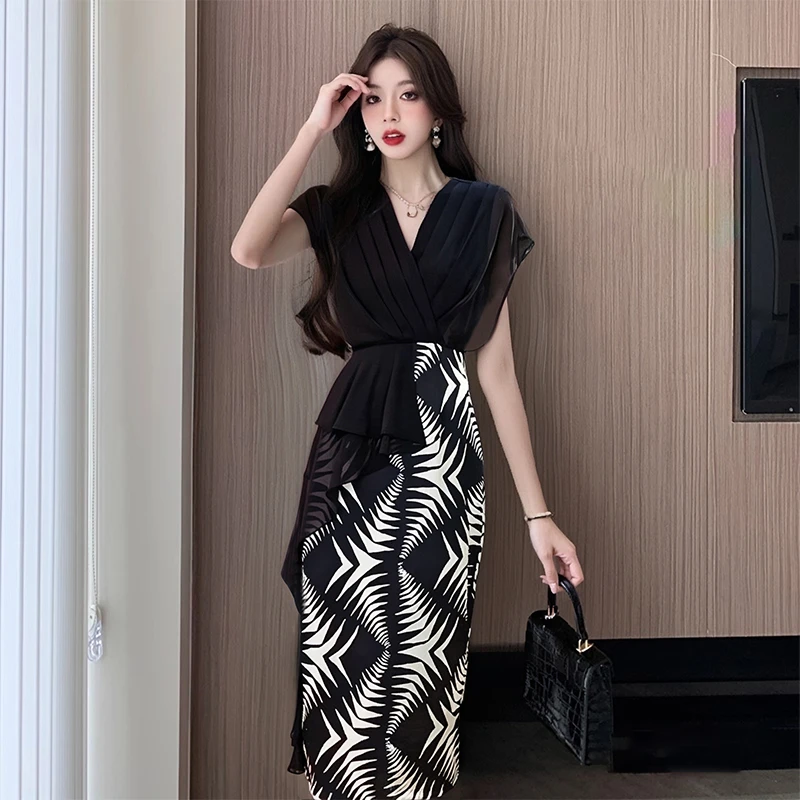 A【有里布】2025新款奢华大牌高端设计感不规则气质连衣裙女D0813