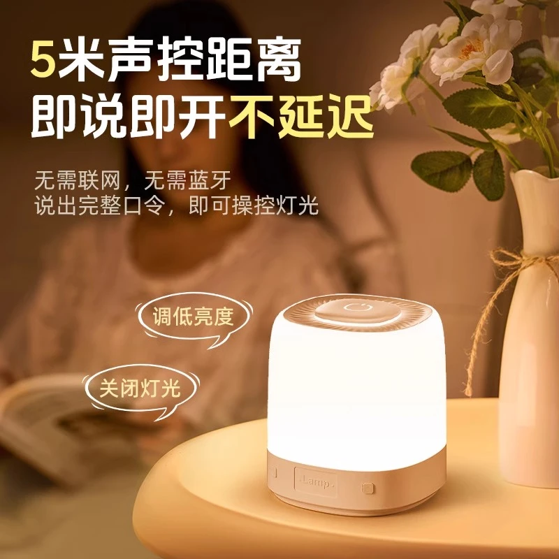 声控小夜灯睡眠定时床头灯伴睡阅读灯感应护眼灯便捷ins风氛围灯