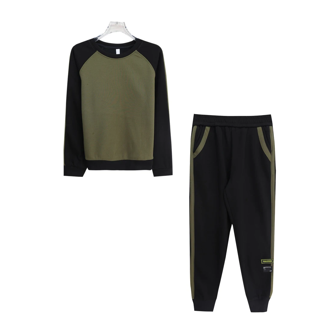 圆领套头撞色宽松上衣减龄显瘦休闲裤套装S4553